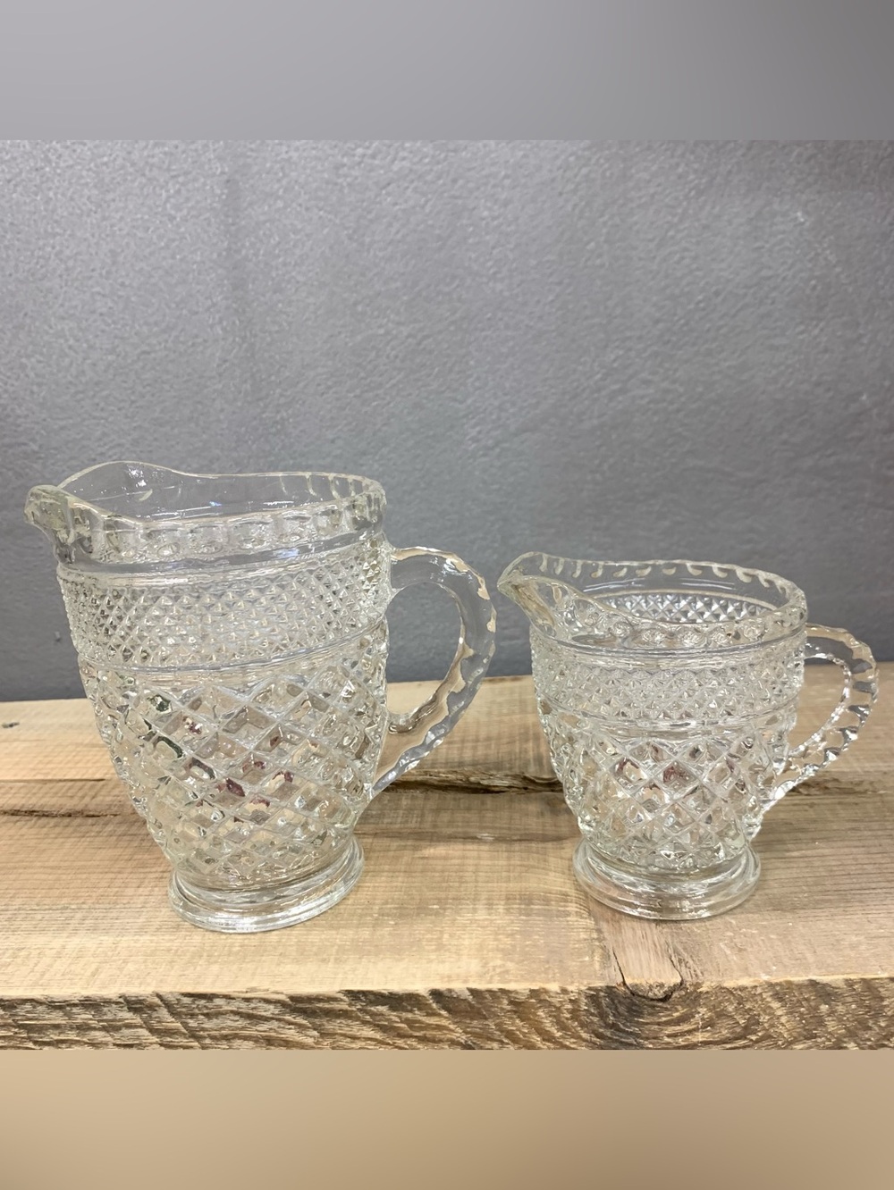 Anchor Hocking Wexford diamond pattern clear glass creamer pitcher